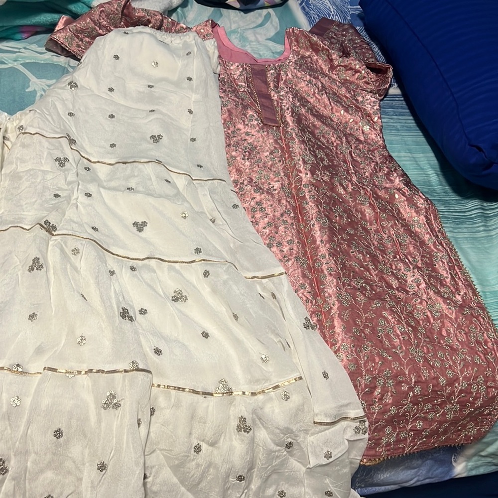 Pink dress and white gharara EID